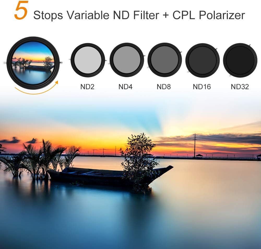 49mm Variable Fader ND2-ND32 ND Filter and CPL Circular Polarizing Filter 2 in 1 Pack of 2 S302993
