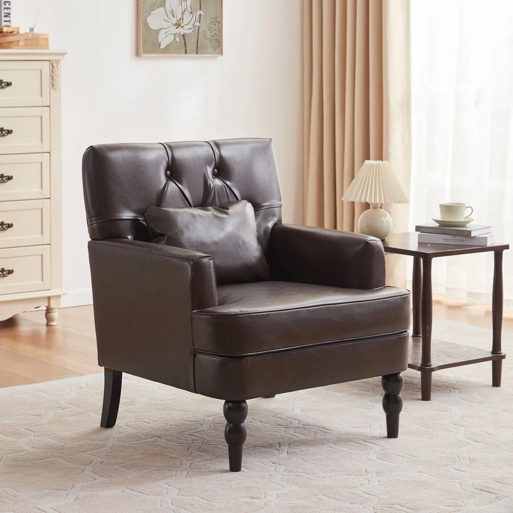 Beige Linen Upholstered Accent Chair with Ottoman H577723