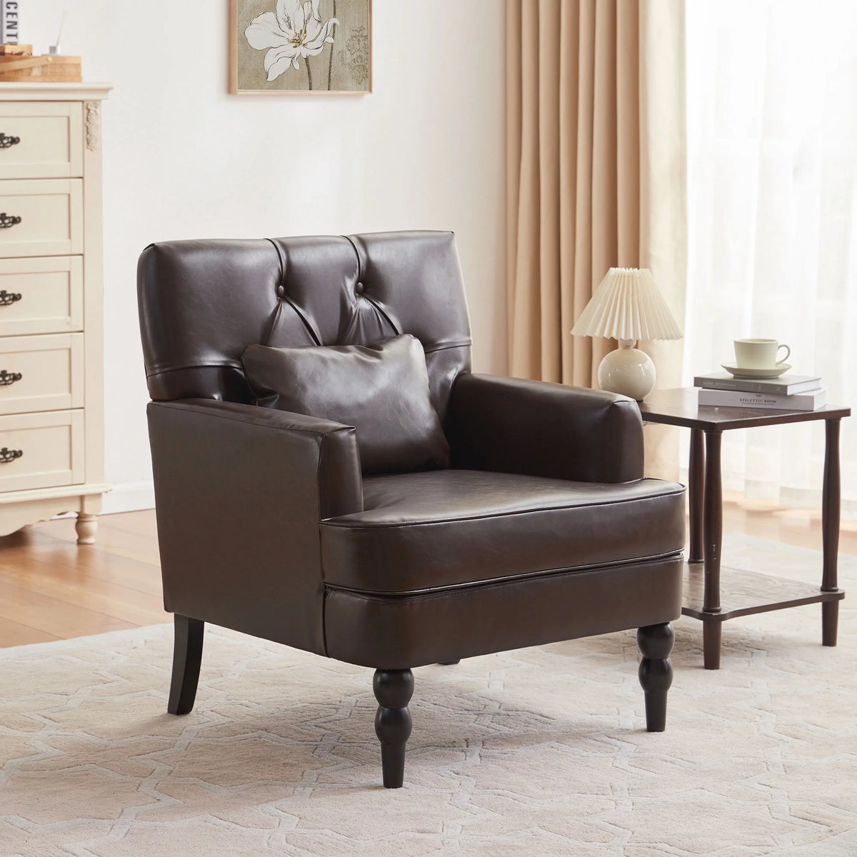 Beige Linen Upholstered Accent Chair with Ottoman H577723