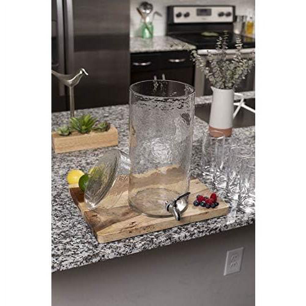 Gallon Beverage Dispenser With Lid, Hammered Glass, Stainless Steel Spigot R18355