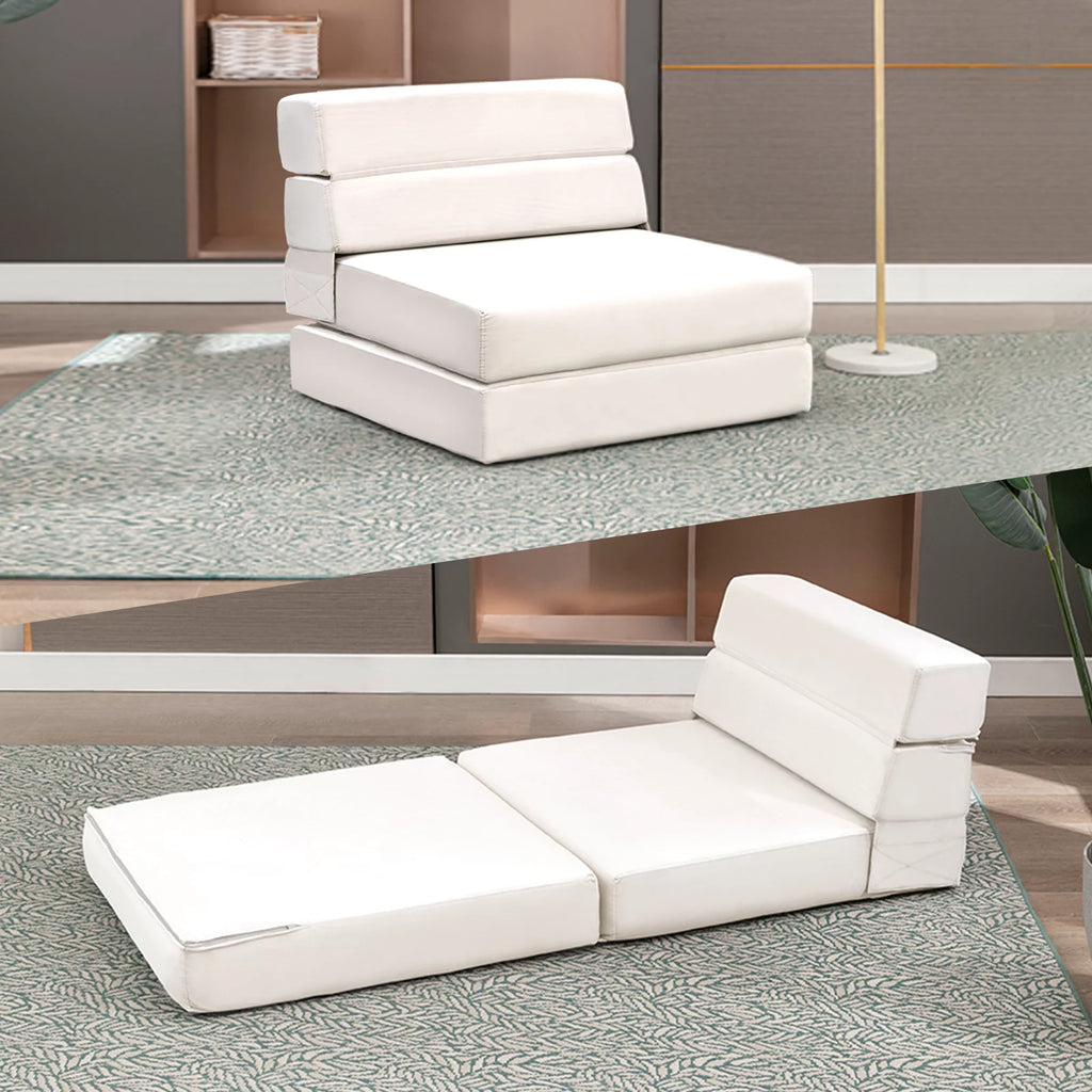 Convertible Single Sofa Bed Folding Futon Sleeper Beige P139