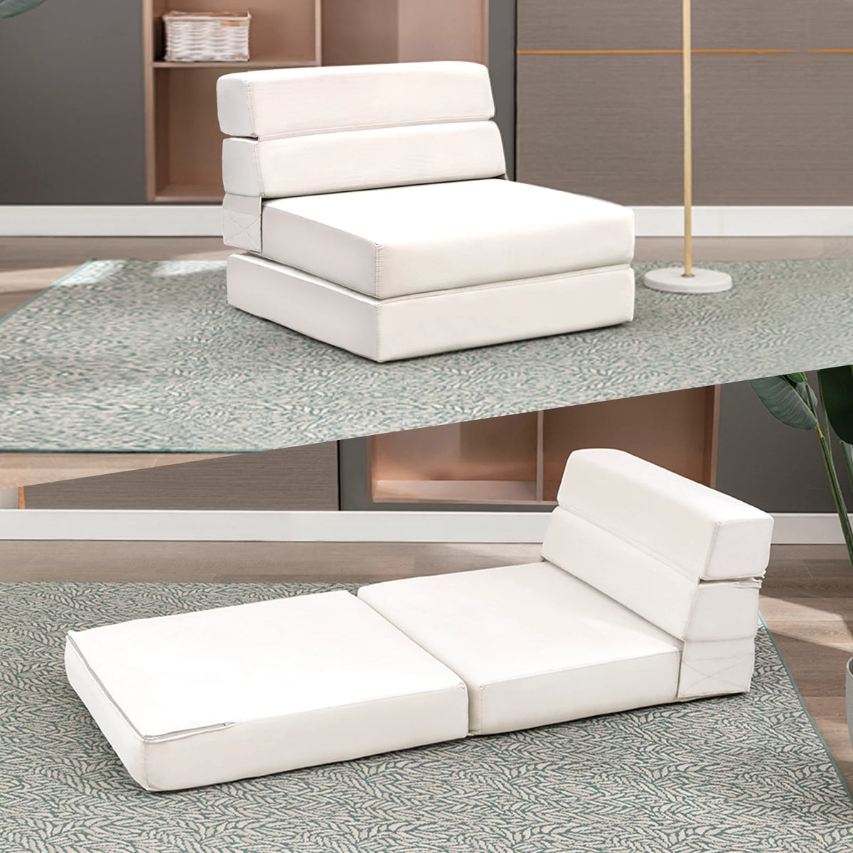 Convertible Single Sofa Bed Folding Futon Sleeper Beige P139