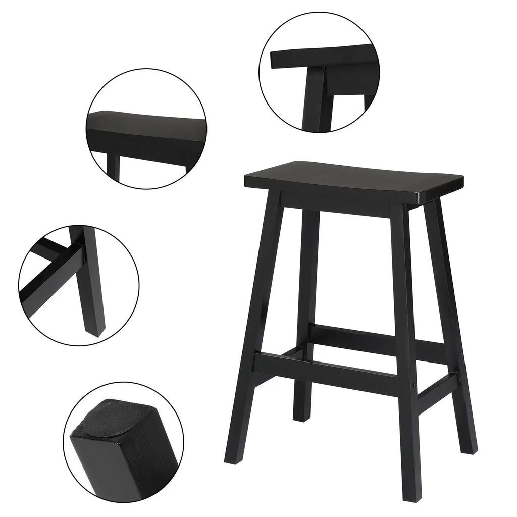 Set of 4 Black Wooden Saddle Seat Bar Stools Q66783
