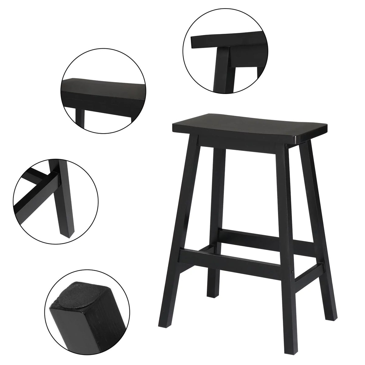 Set of 4 Black Wooden Saddle Seat Bar Stools Q66783