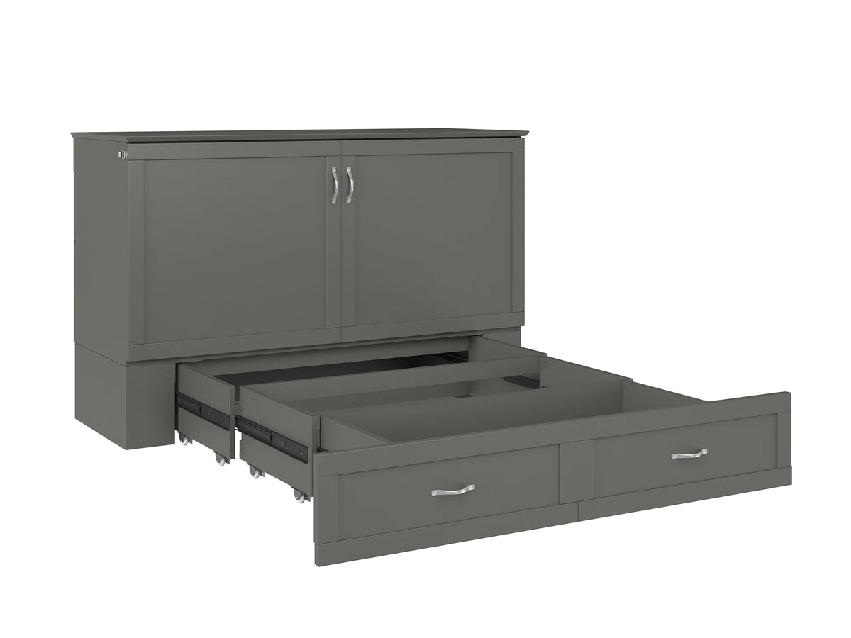 Queen Solid Wood Murphy Bed Chest with Mattress J6691