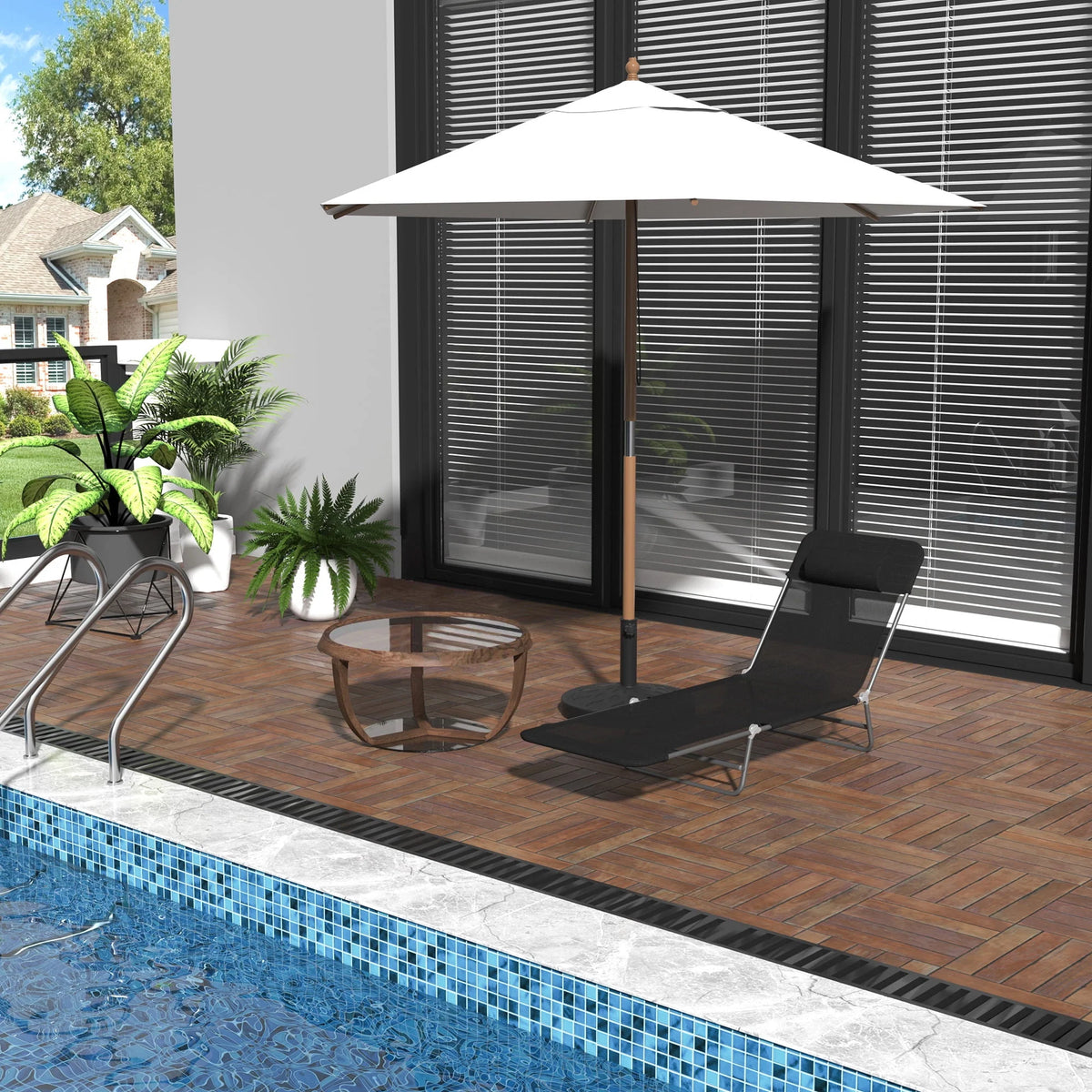 Folding Chaise Lounge Pool Chairs with Pillow, Steel Frame & Breathable Mesh, Black H8262