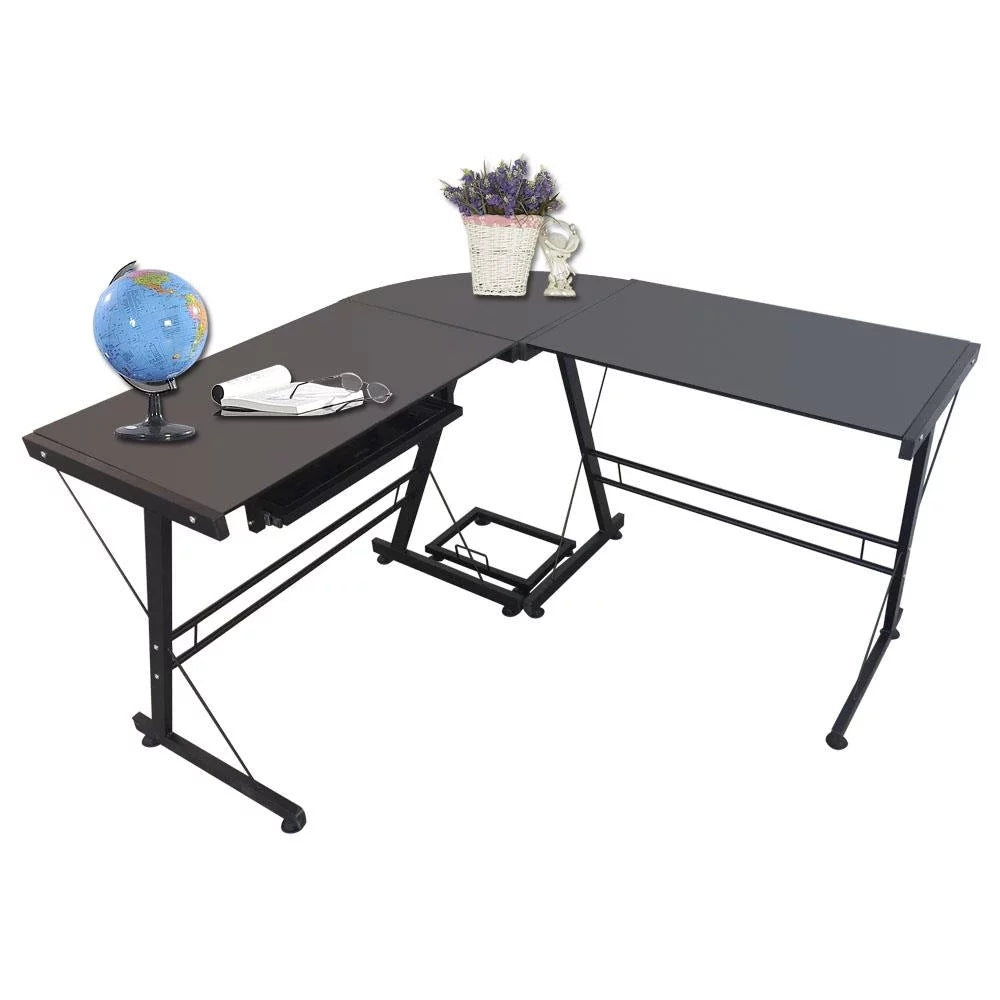 L-Shape Computer Desk with Black Glass M80200