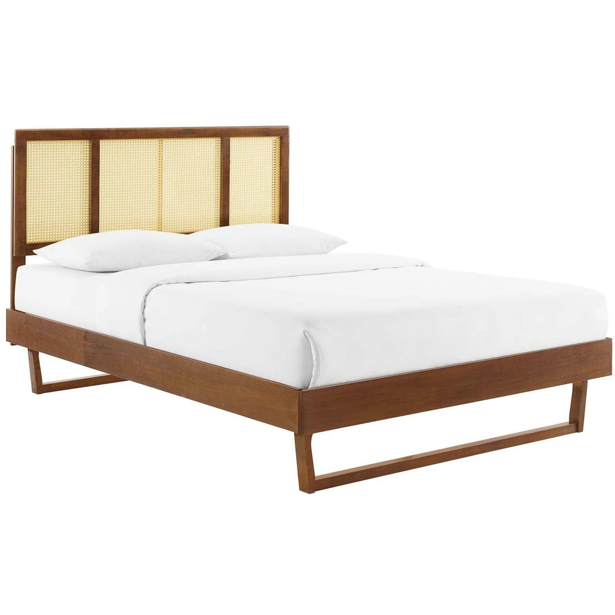 Walnut Full Platform Bed with Angular Legs P698