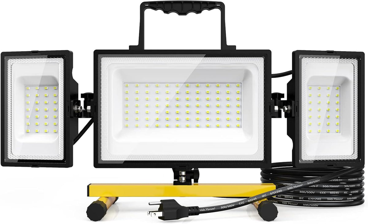 80W LED Work Light, Triple Adjustable Heads, 6500K, IP65 Waterproof, with Stand, Pack of 2 A280