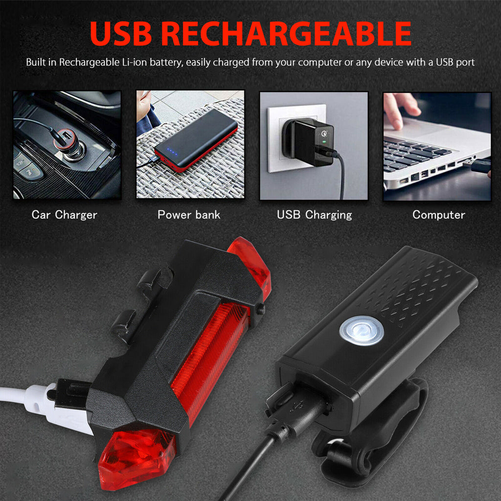 40 Sets USB Rechargeable Bike Light Set, LED Bicycle Headlight Front Rear Lamp Tail Light G7183
