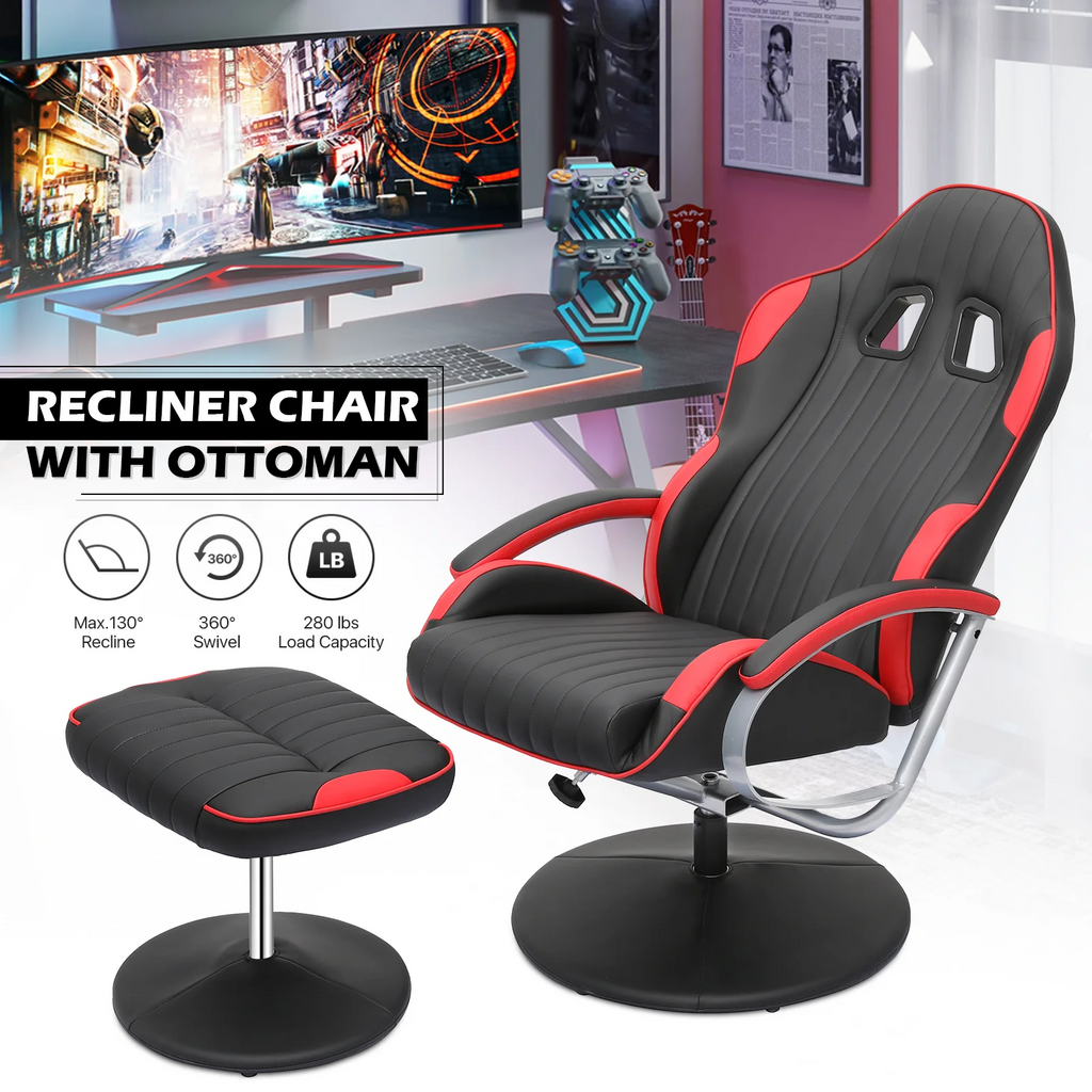 Red Adjustable Upholstered Swivel Recliner with Ottoman Z91241