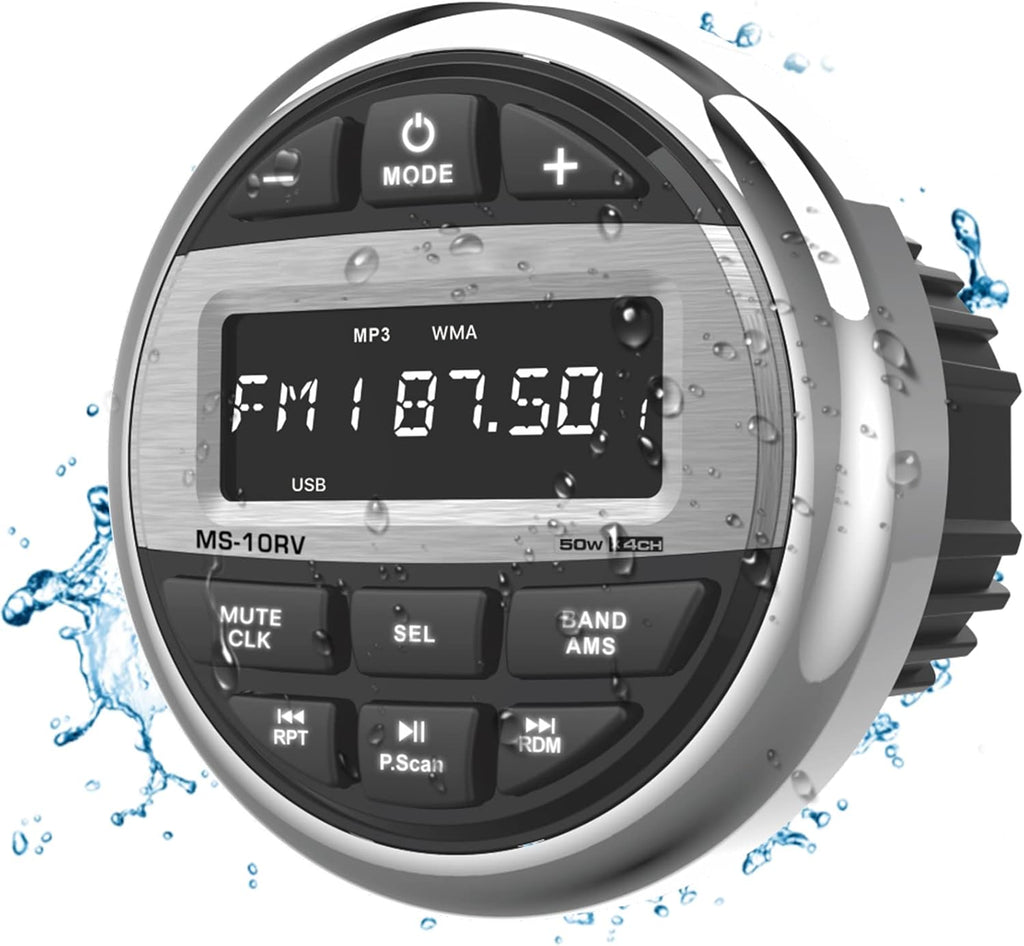 Waterproof Marine Grade Bluetooth Boat Stereo Receiver with FM AM Radio, USB, AUX-in, MP3, Subwoofer, Pre-Amp & EQ R206946