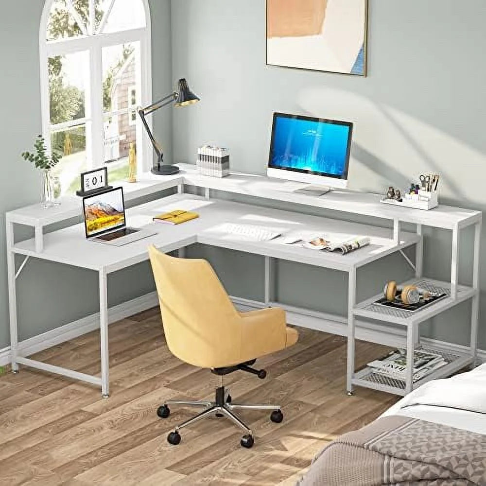 69 Inch L Shaped Desk with Monitor Stand Black U595