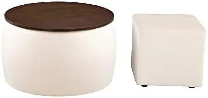 White 2 in 1 Round Ottoman Set Z176385