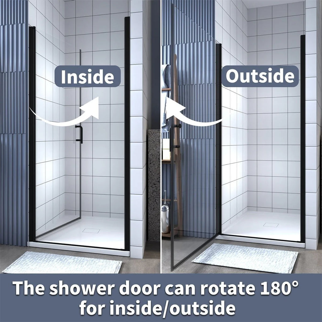 24-25.5 W x 72 H Black Hinged Pivot Clear Glass Shower Door B183959