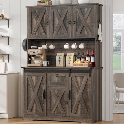 White Kitchen Pantry Cabinet with Drawer and Sliding Barn Doors I4220