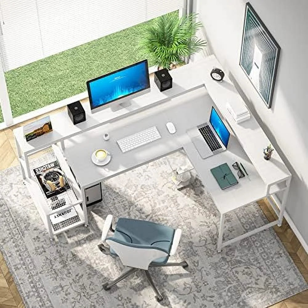 69 Inch L Shaped Desk with Monitor Stand Black U595