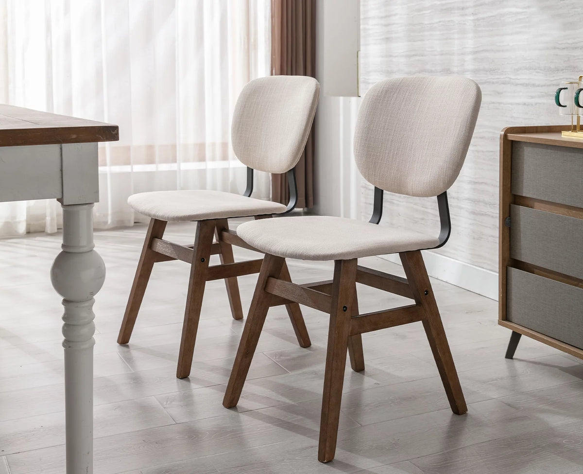 Cream Linen Upholstered Dining Chair Set of 2 with Wooden Legs R515425