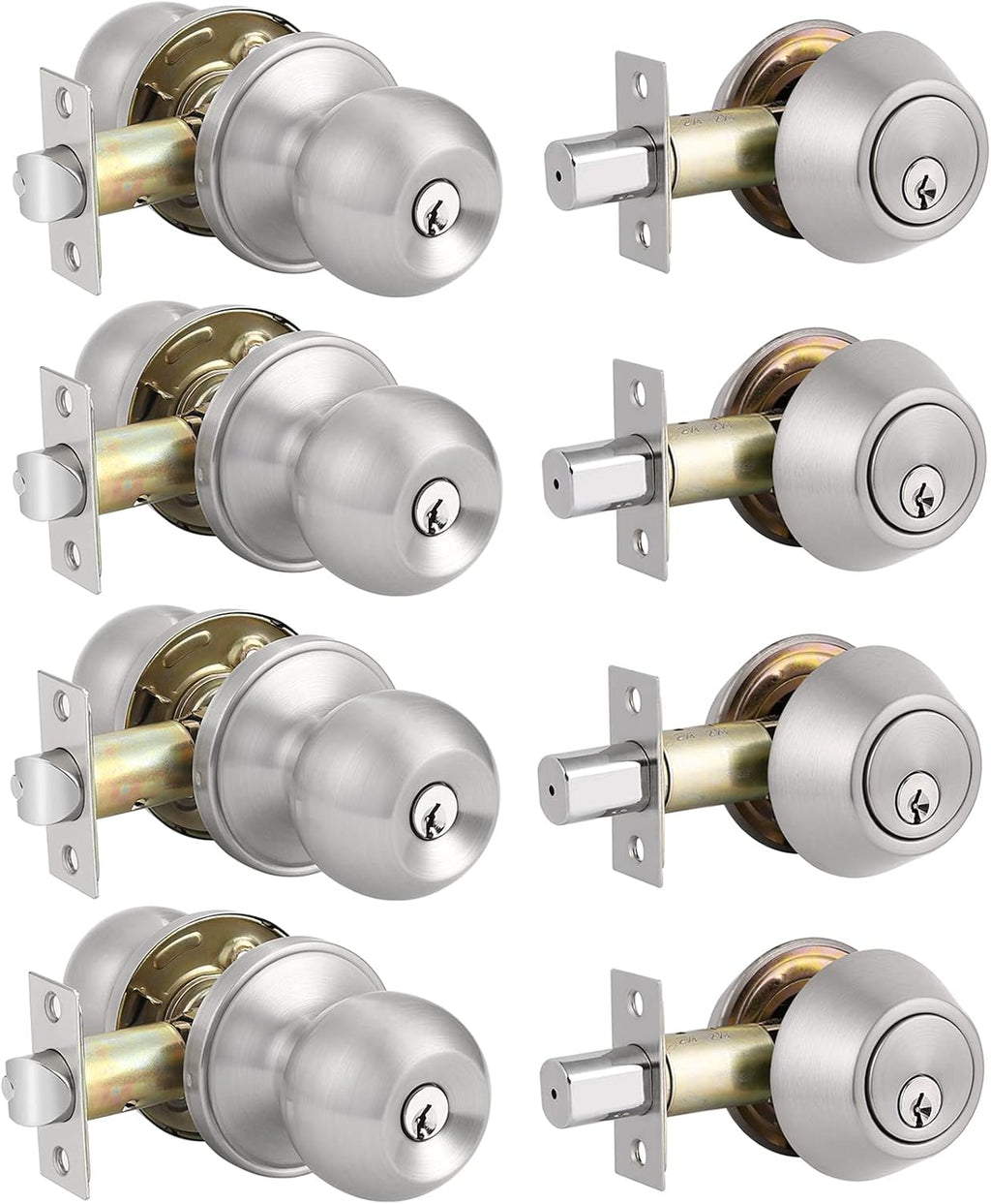 2 Pack Entry Door Knobs with Double Cylinder Deadbolt, Satin Nickel Finish W148614