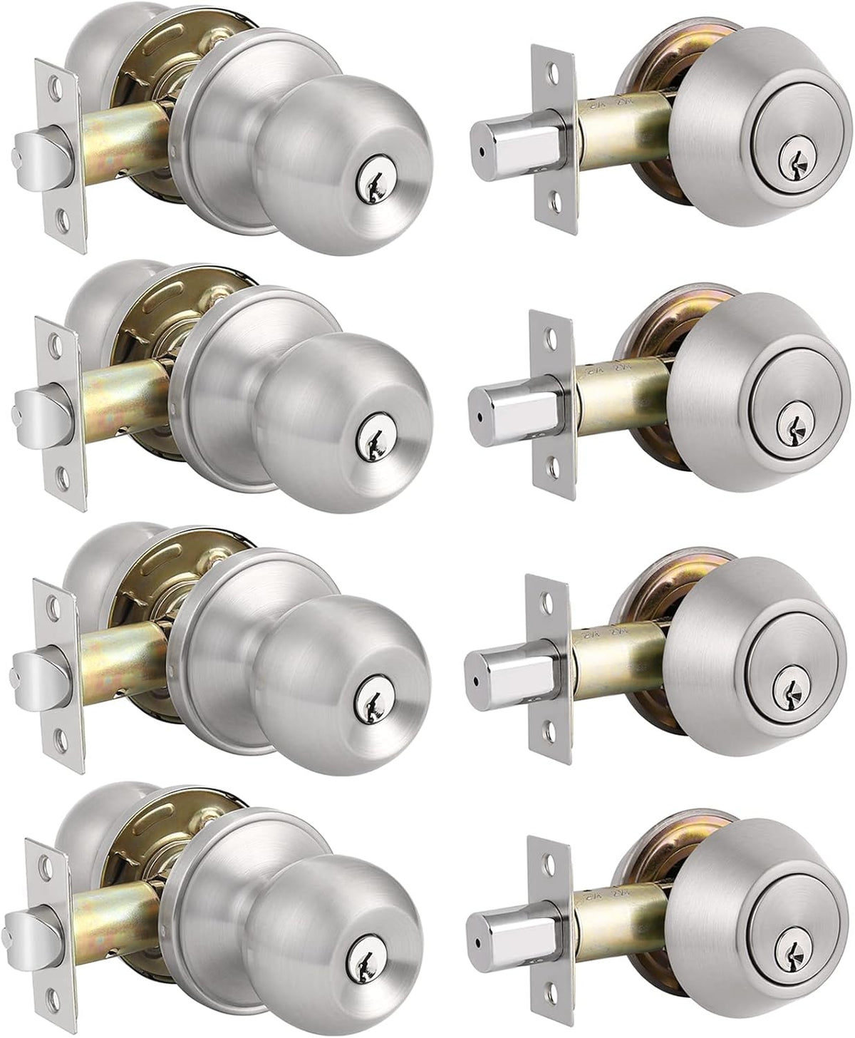 2 Pack Entry Door Knobs with Double Cylinder Deadbolt, Satin Nickel Finish W148614