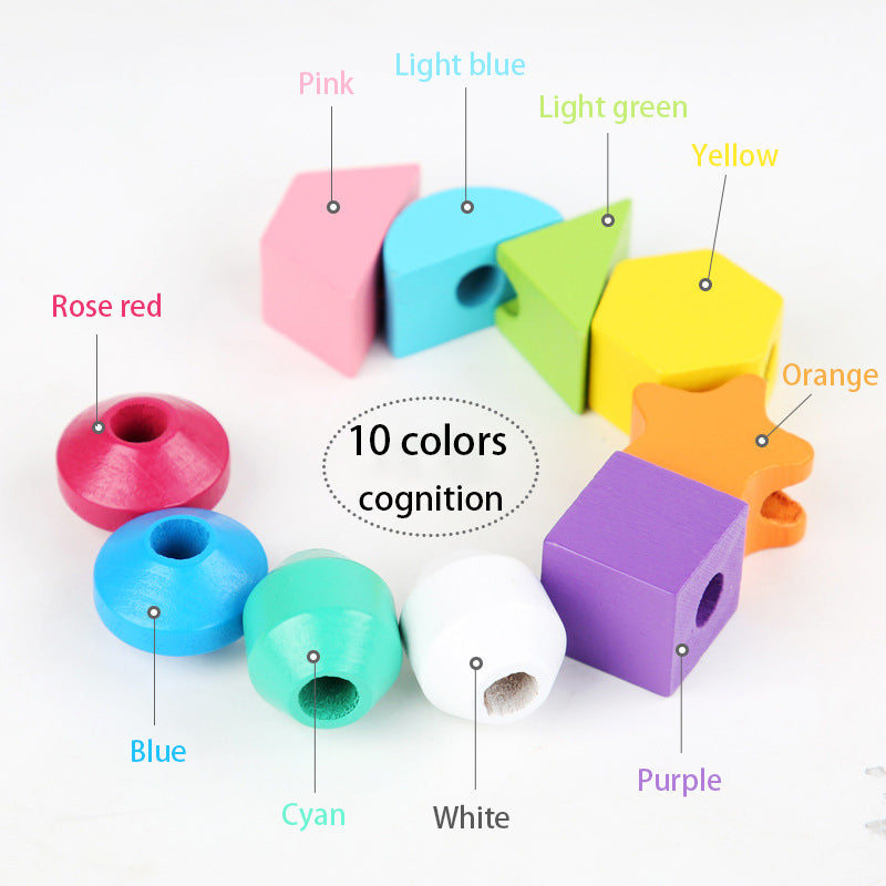 Wooden Stacking Blocks Lacing Beads Shape Matching Toy M3454