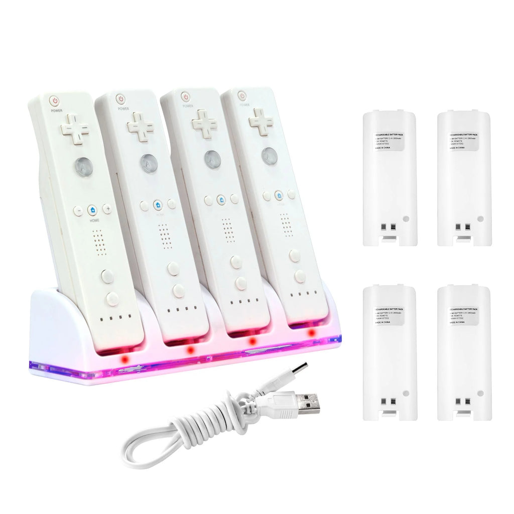 White Quad Remote Controller Charger Dock Station with 4x Rechargeable Battery Pack O161881