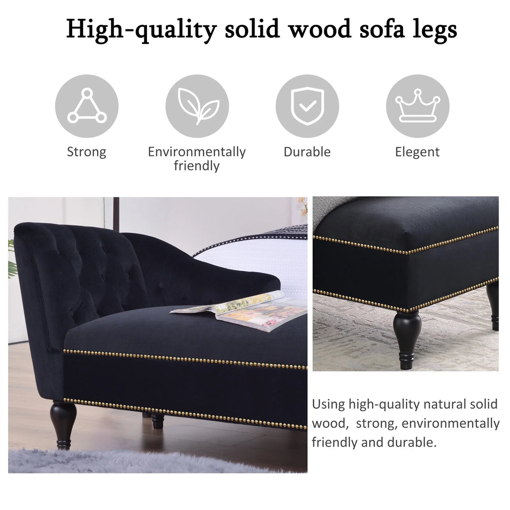 Black Tufted Upholstered Chaise Lounge T67217