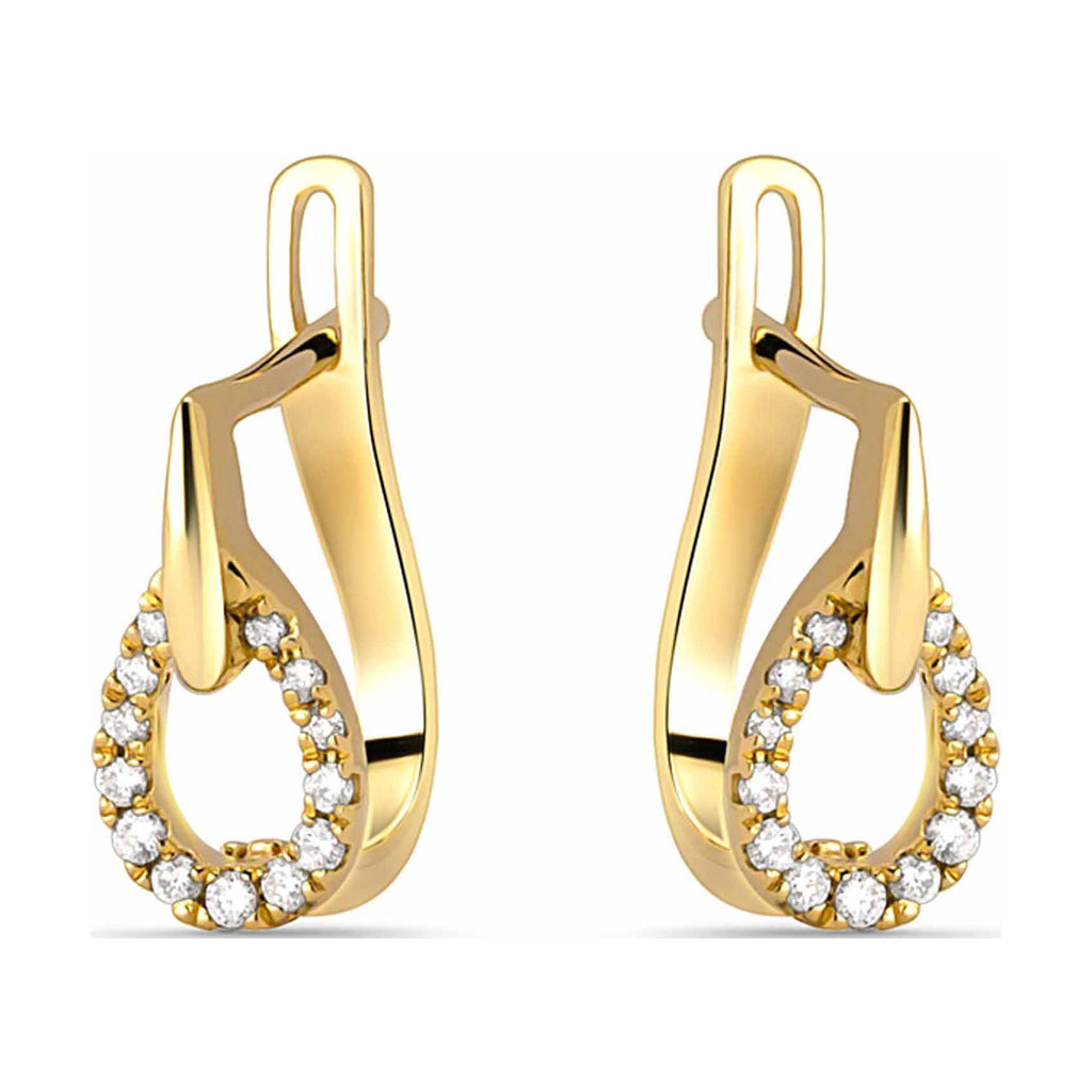 14K Solid Yellow Gold Diamond Teardrop Hoop Huggie Earrings Z142902