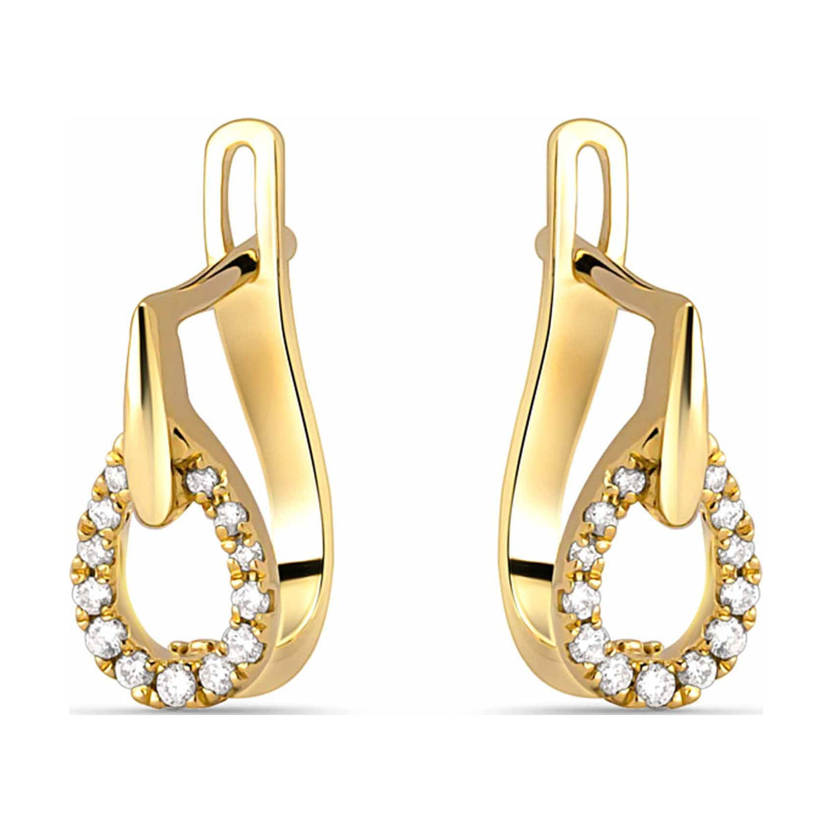 14K Solid Yellow Gold Diamond Teardrop Hoop Huggie Earrings Z142902