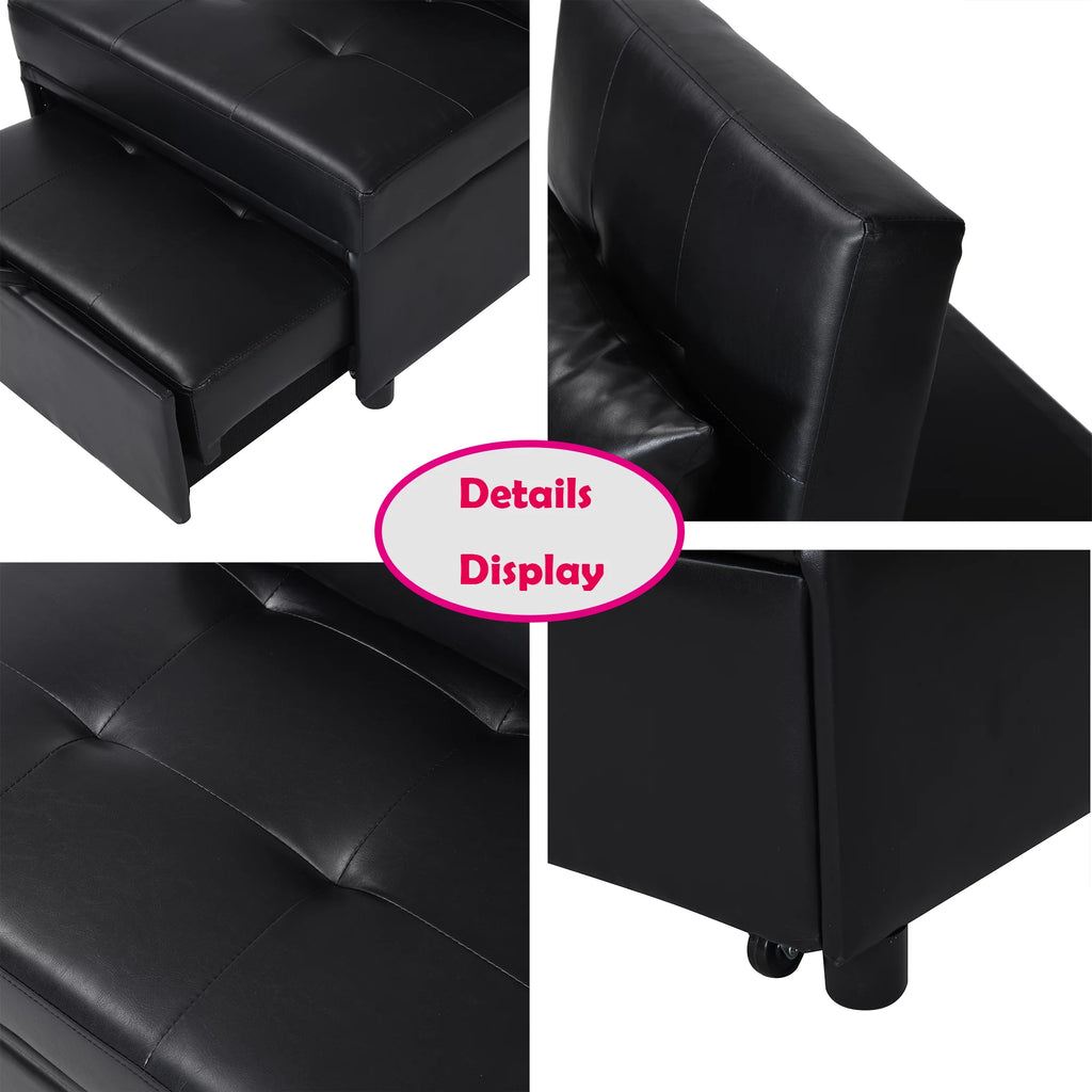 Black Faux Leather Convertible Sofa Bed X12083