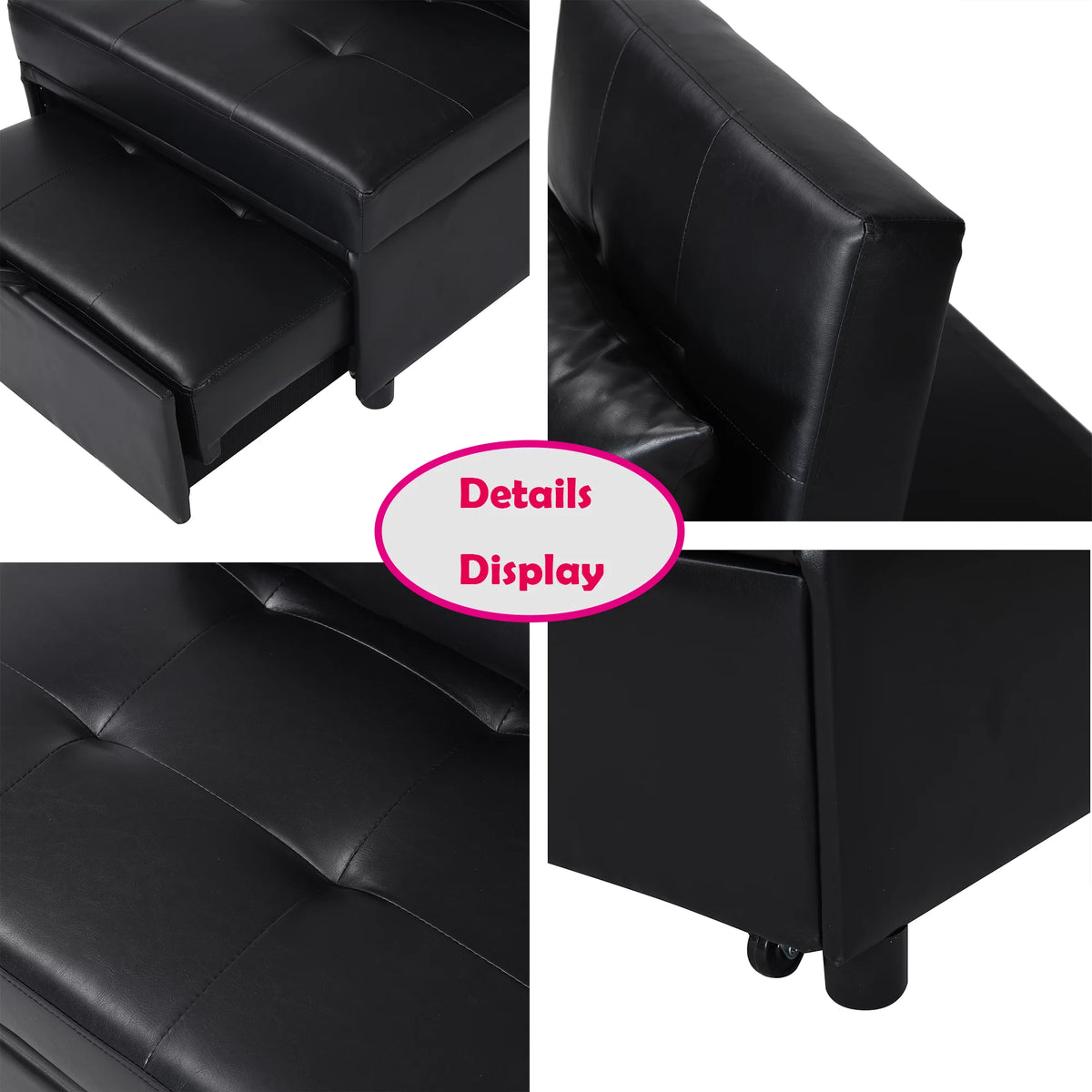 Black Faux Leather Convertible Sofa Bed X12083