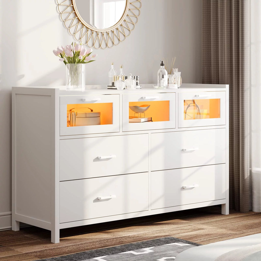 White 7 Drawer Wood Dresser H7551