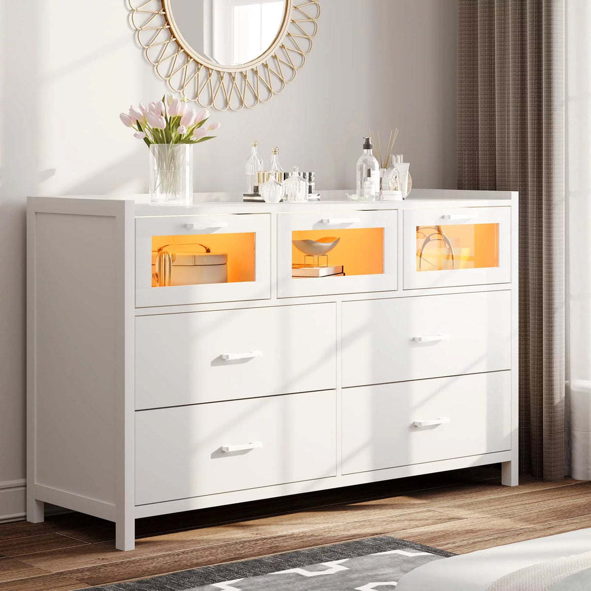 White 7 Drawer Wood Dresser H7551