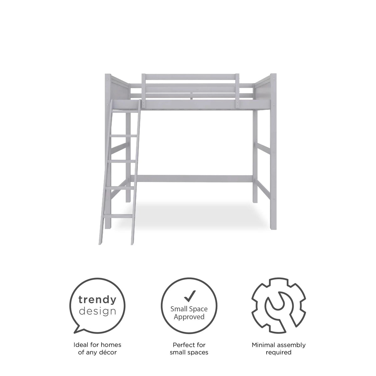 Full Size Loft Bed with Ladder, Gray J358817