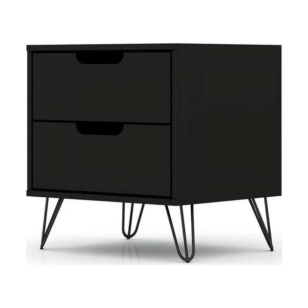 2-Drawer Black Engineered Wood Nightstand I4382