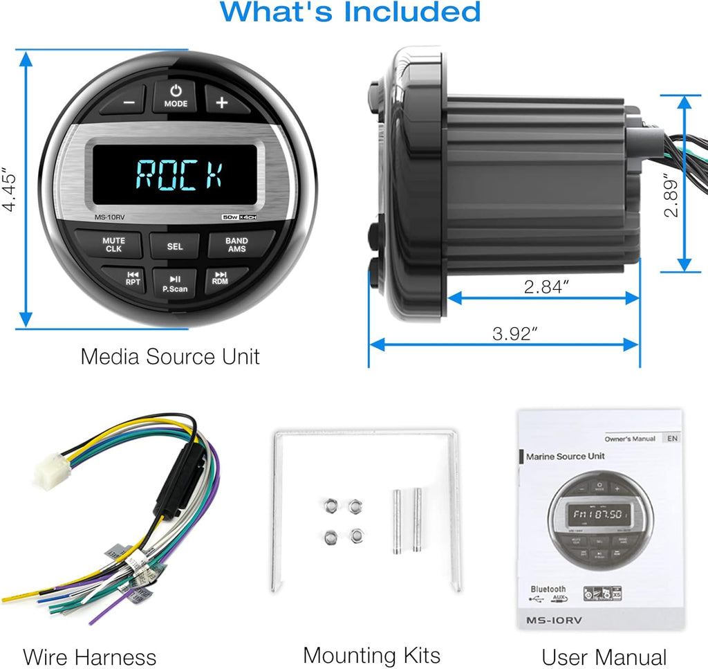 Waterproof Marine Grade Bluetooth Boat Stereo Receiver with FM AM Radio, USB, AUX-in, MP3, Subwoofer, Pre-Amp & EQ R206946