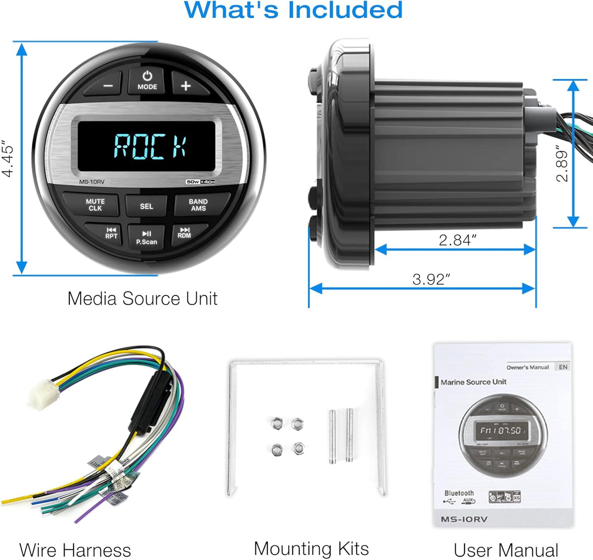 Waterproof Marine Grade Bluetooth Boat Stereo Receiver with FM AM Radio, USB, AUX-in, MP3, Subwoofer, Pre-Amp & EQ R206946