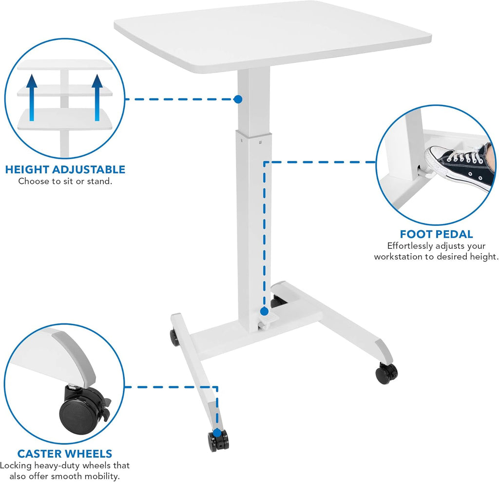 White Adjustable Rolling Laptop Desk with Wheels Z912581