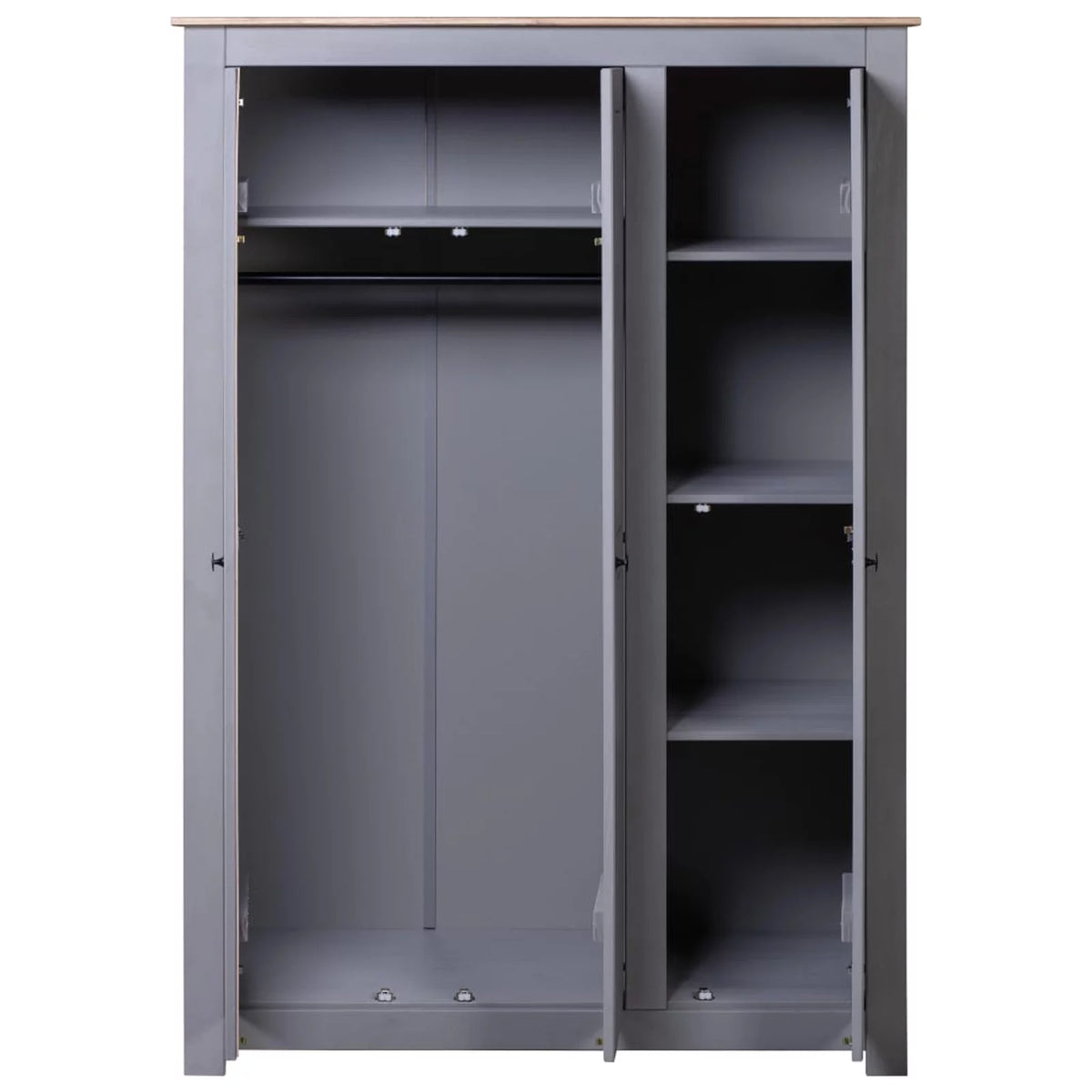3-Door Gray Pine Wardrobe M715