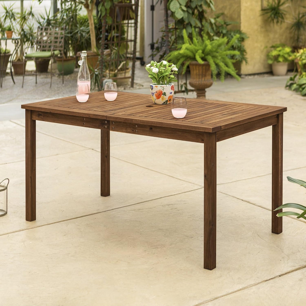 Dark Brown Slatted Outdoor Dining Table E241171