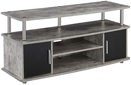 47 TV Stand Entertainment Console with 2 Storage Cabinets in Faux Birch/Black and Stainless Steel O57057