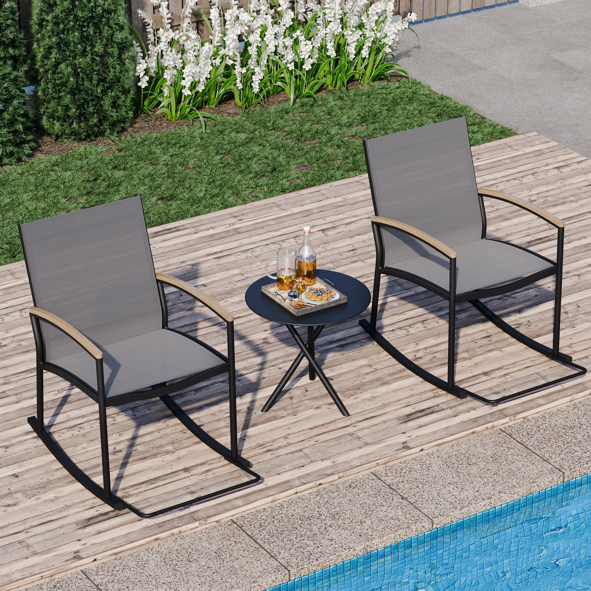 Light Gray 3 Pieces Patio Rocking Bistro Set L21485