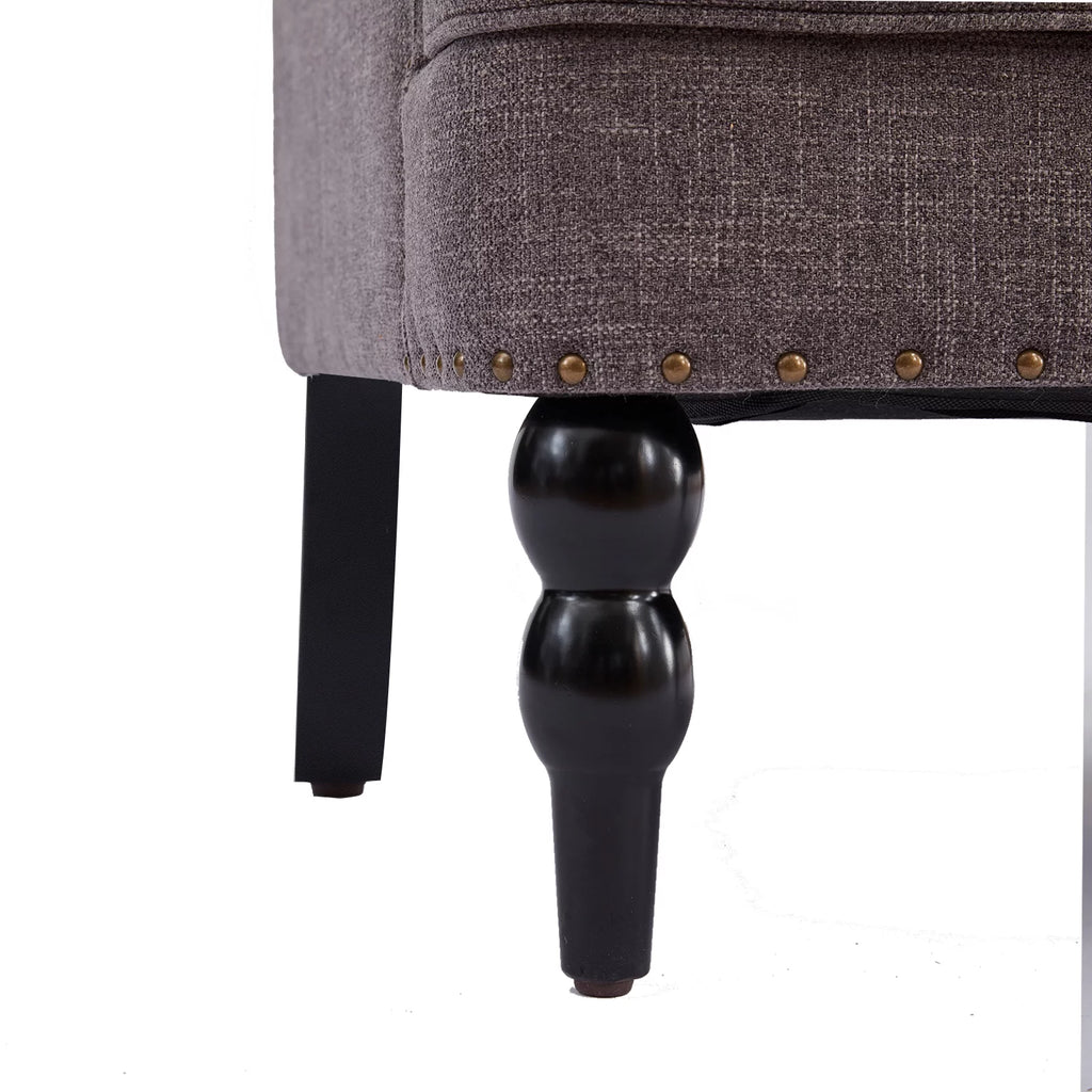 Beige Linen Upholstered Accent Chair with Ottoman H577723