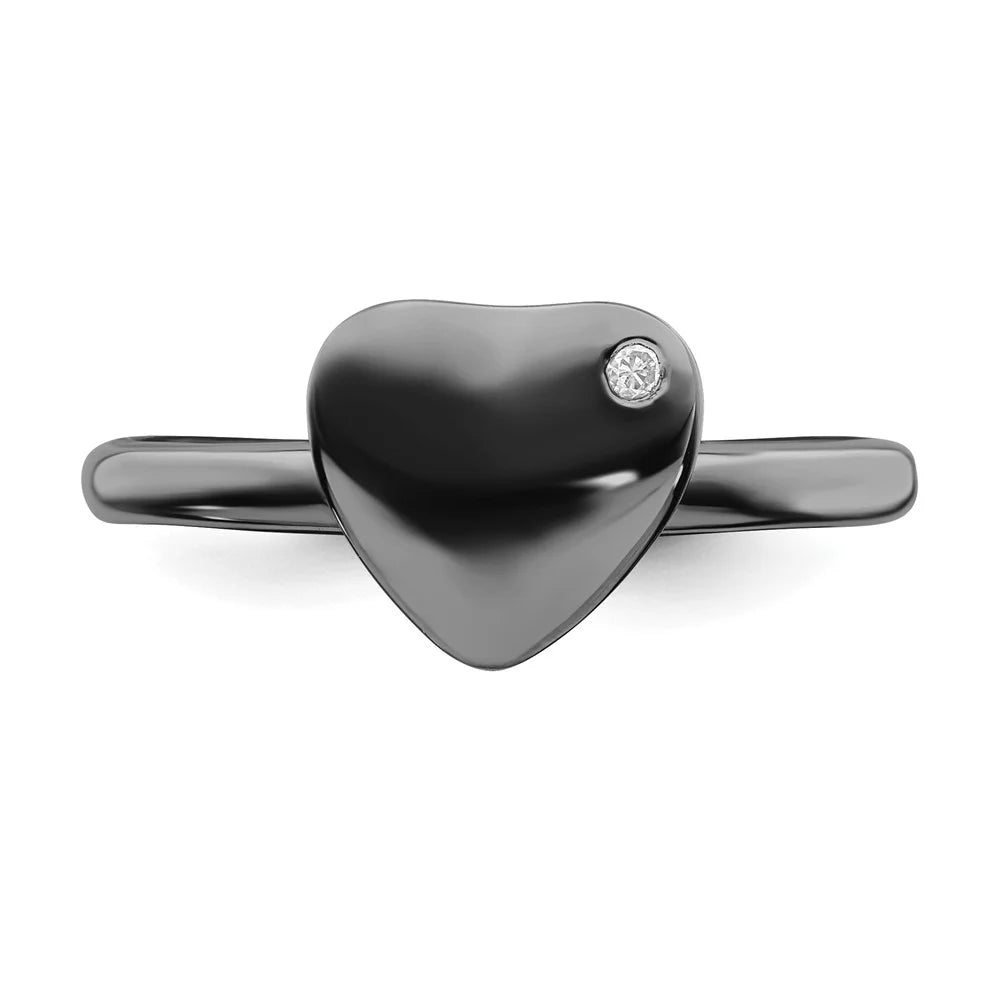 Ruthenium Plated Heart Diamond Ring Size 7 J7773