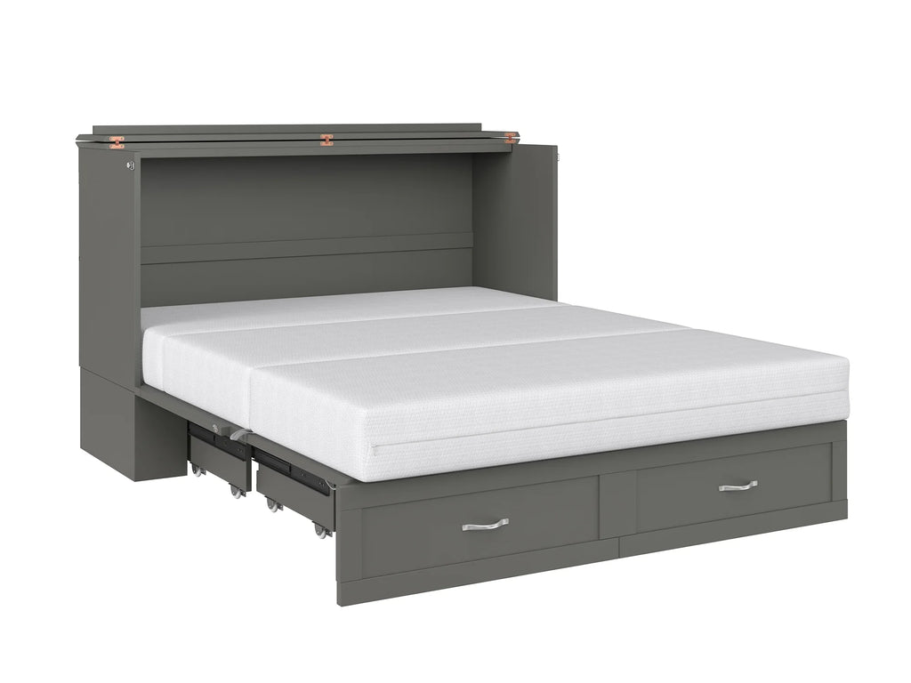 Queen Solid Wood Murphy Bed Chest with Mattress J6691