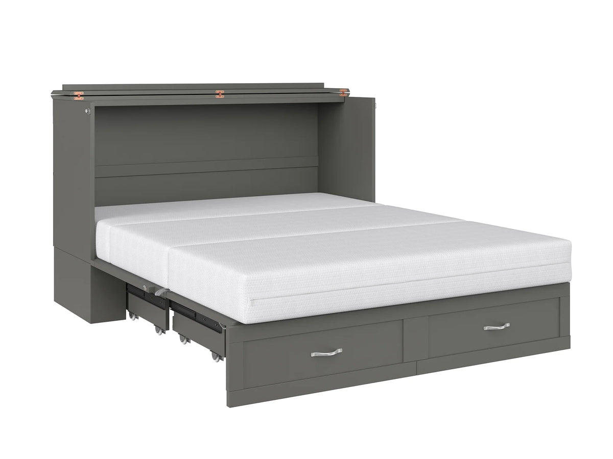 Queen Solid Wood Murphy Bed Chest with Mattress J6691