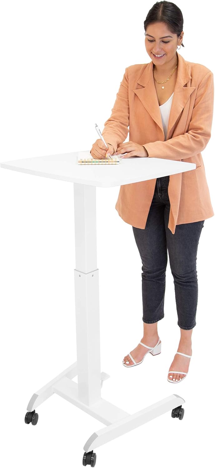 White Adjustable Rolling Laptop Desk with Wheels Z912581