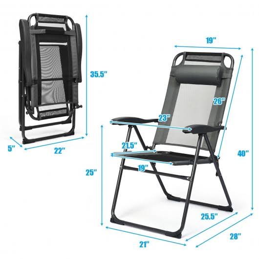 Gray Patio Adjustable Folding Recliner Chairs M429