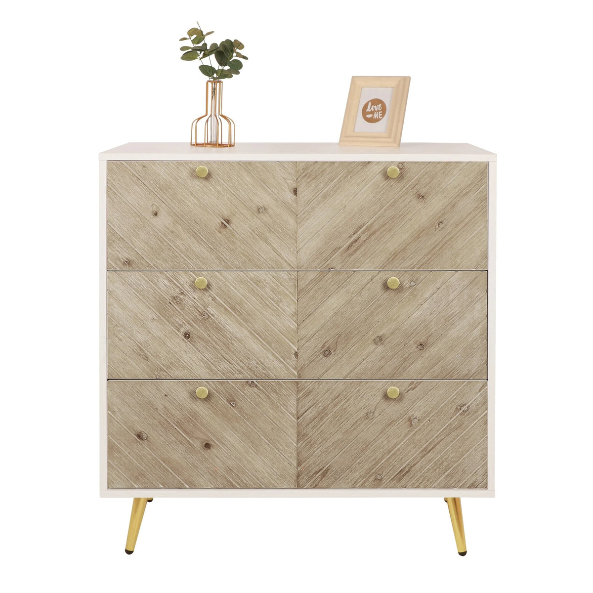 3-Drawer Herringbone Dresser with Gold Legs C360652