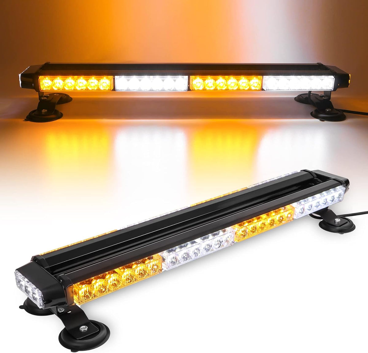 26.5" 54 LED Amber White Amber Emergency Warning Strobe Light with Magnetic Base, Pack of 2 J3069